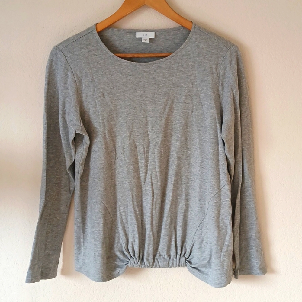 J. Jill Scrunched Hem Gray Long Sleeve Tee